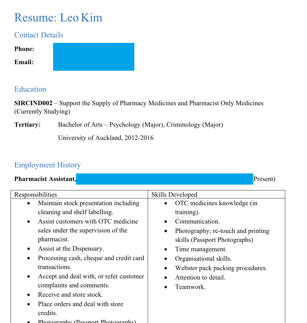 First version of resume